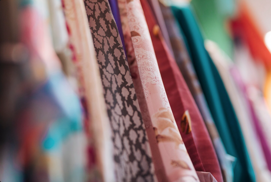 Printed fabrics on a rail